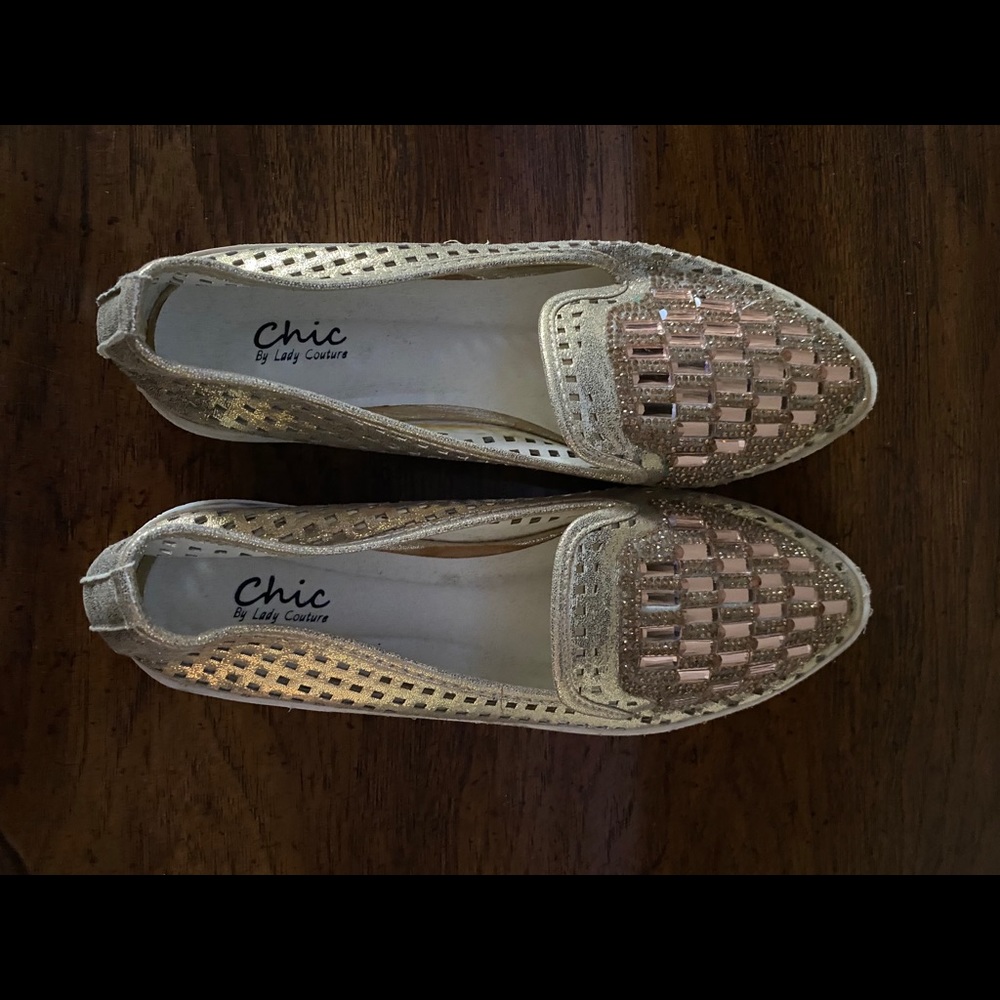 Gold sequin slip on shoes